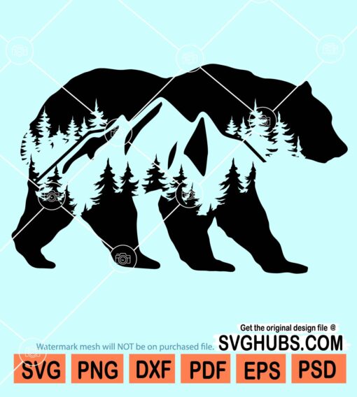 Bear with mountain and trees svg