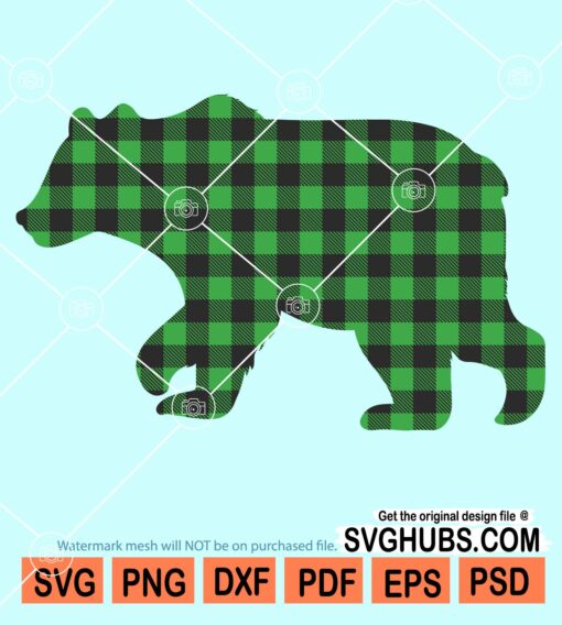 Buffalo plaid bear clipart svg, Plaid Animal svg, Buffalo Plaid pattern svg