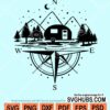 Camping compass with mountain scene svg
