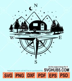 Camping compass with mountain scene svg