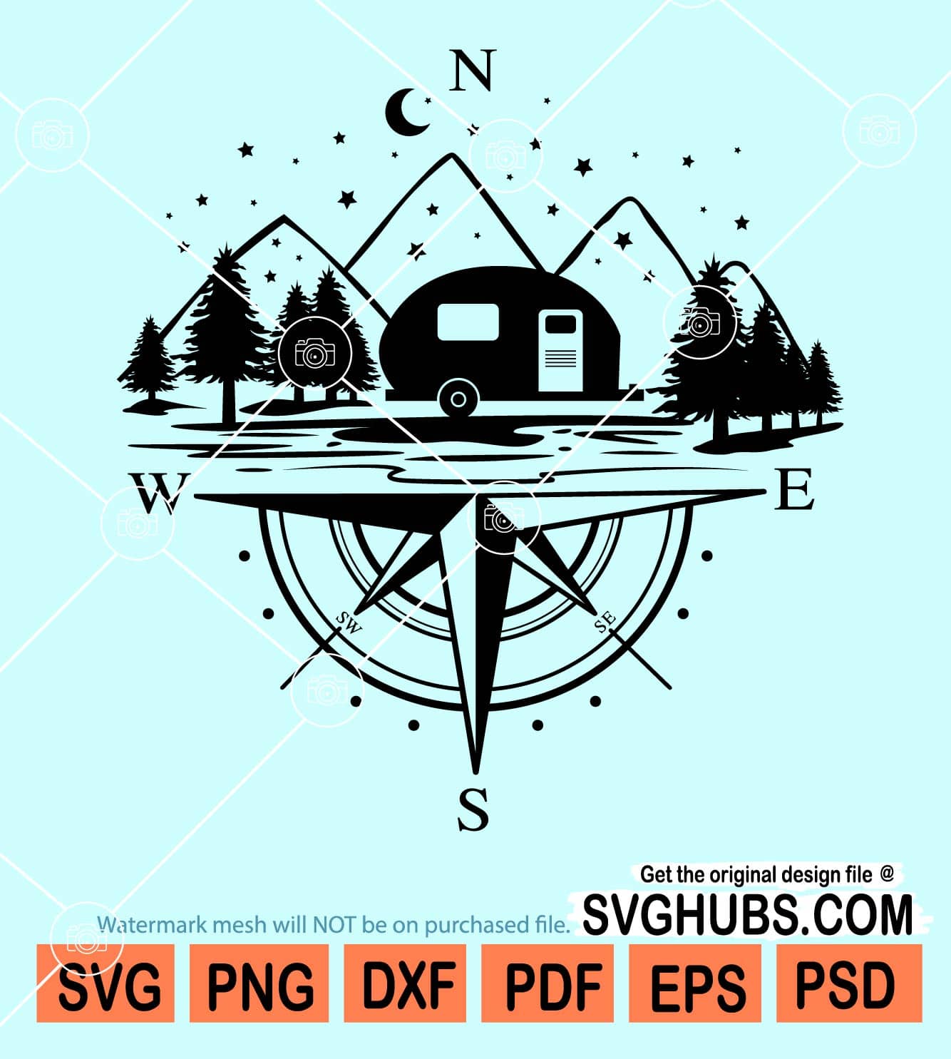 Camping compass with mountain scene svg