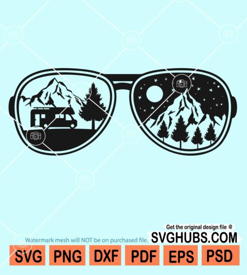Camping scene inside sunglasses svg