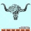 Cow skull with aztec pattern and roses svg