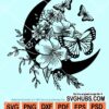 Crescent moon with flowers and butterflies svg