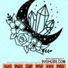Crystal floral crescent moon svg