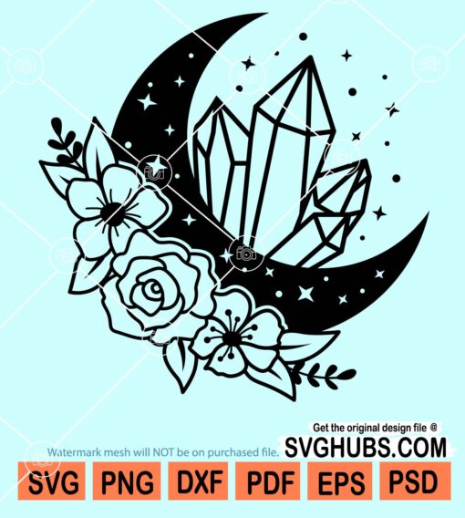 Crystal floral crescent moon svg