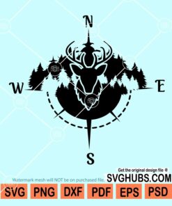 Deer in forest and hunting compass svg
