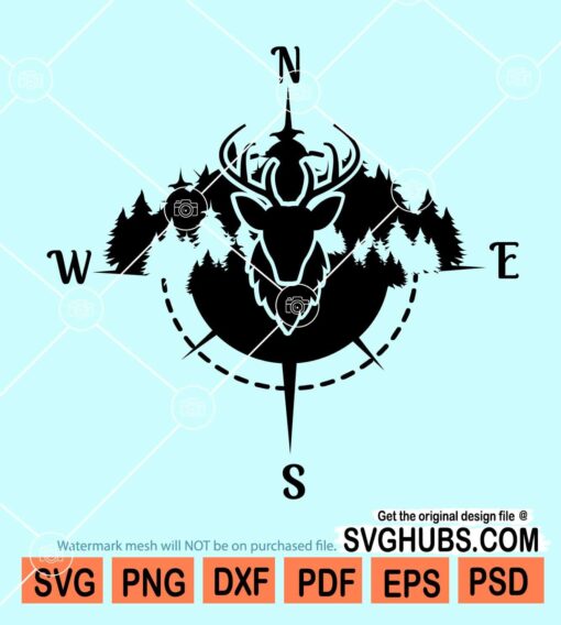 Deer in forest and hunting compass svg