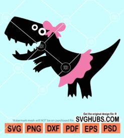 Dinosaur wearing tutu skirt and bow svg