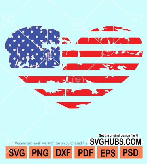 Distressed American flag heart shape svg