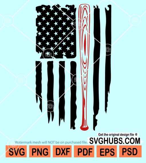 Distressed thin red line baseball bat american flag svg