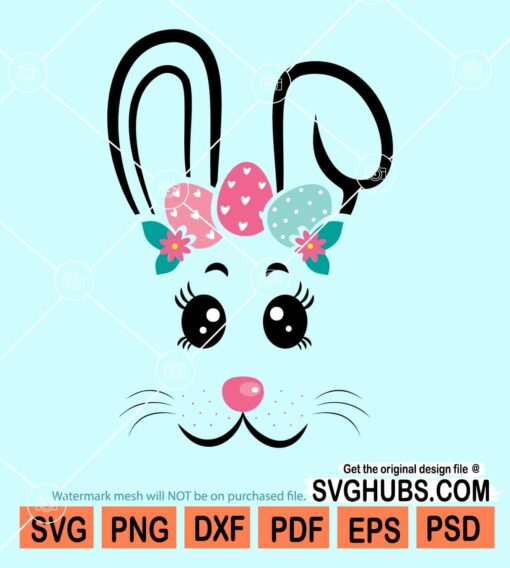 Easter bunny face with eggs svg