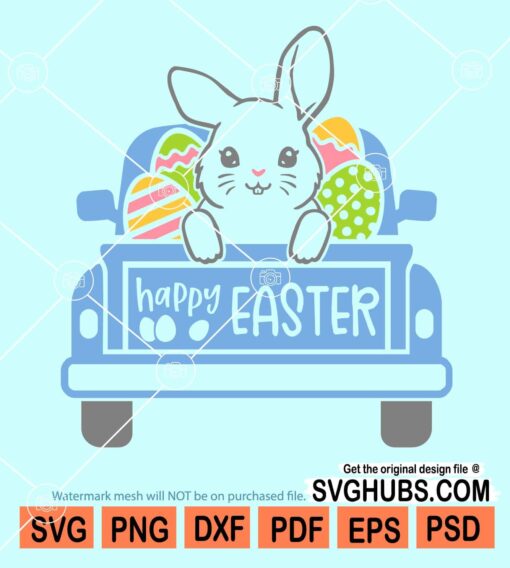 Easter truck with bunny and eggs svg