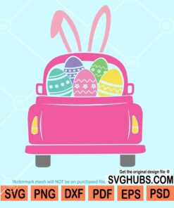 Easter truck with eggs and bunny ears svg