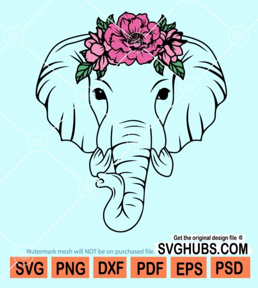 Elephant floral crown svg