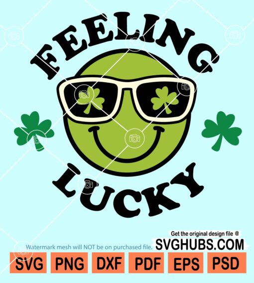Feeling lucky smiley with clover sunglasses svg