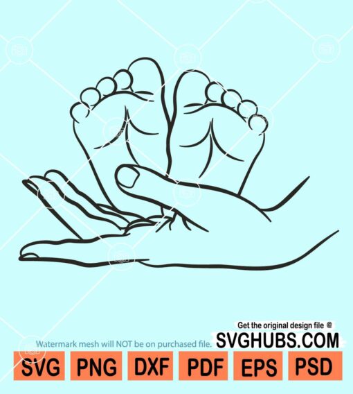 Female hands with baby feet svg