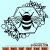 Floral bee hexagonal frame svg