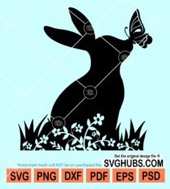 Floral bunny with butterfly svg