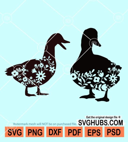 Floral duck couple svg