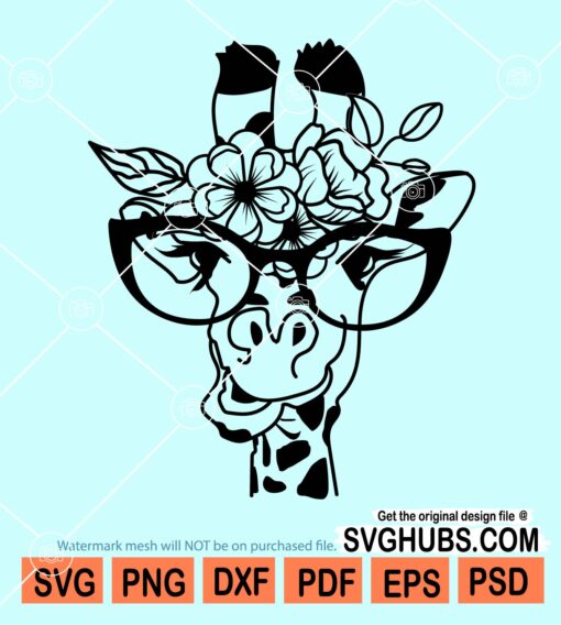 Floral giraffe with glasses svg