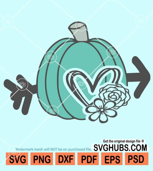 Floral pumpkin with heart and arrow svg