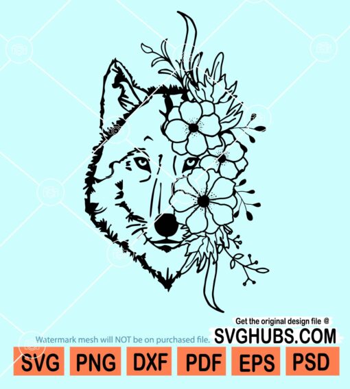 Floral wolf svg