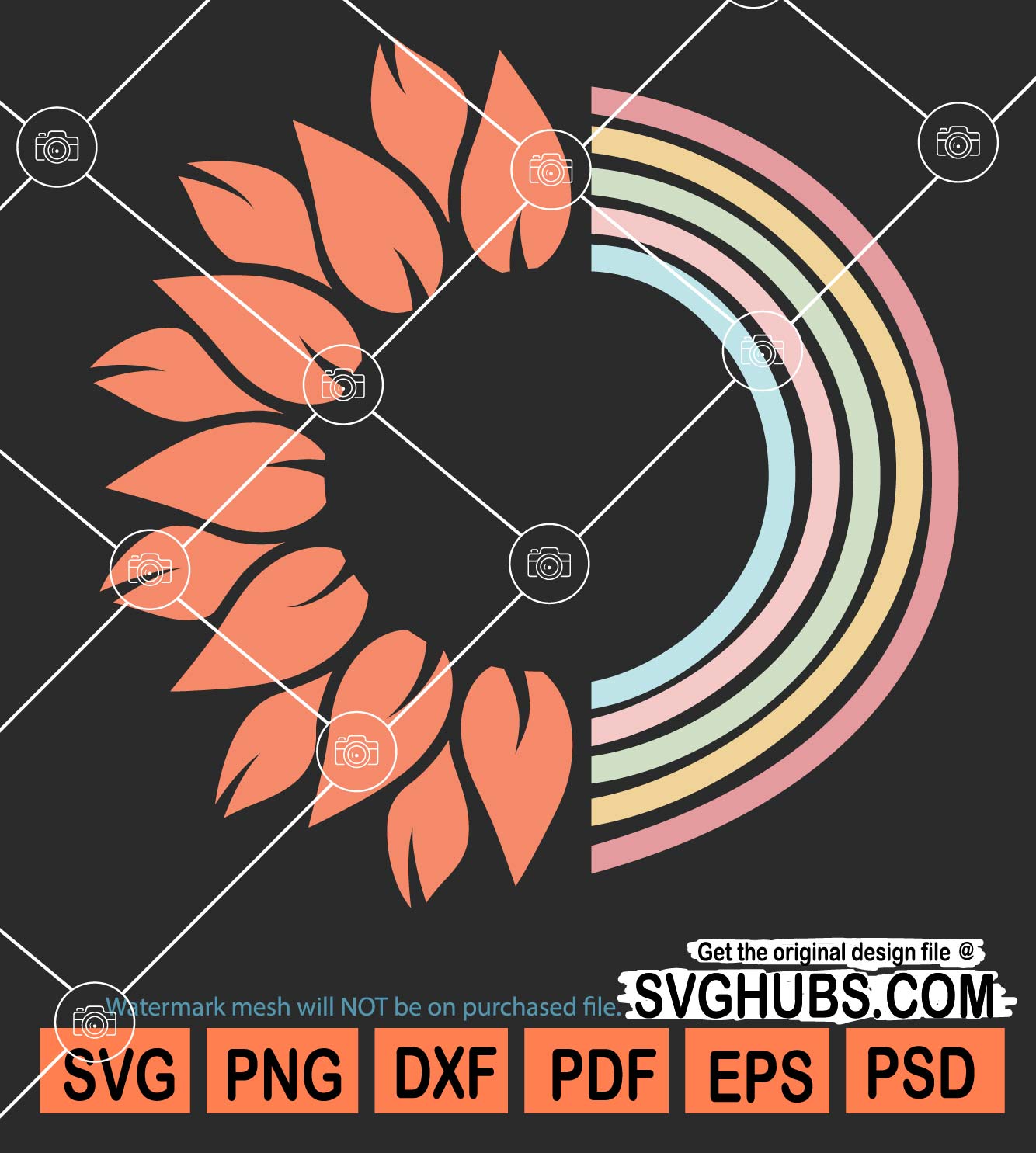 Half sunflower half rainbow svg