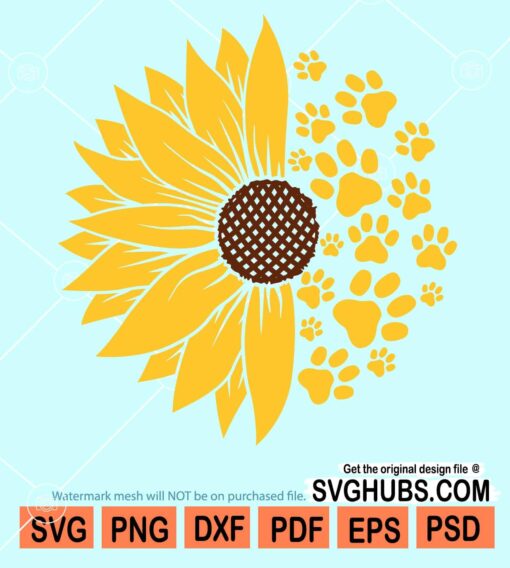 Half sunflower pawprints svg