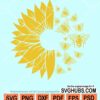 Half sunflower with bees svg