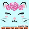 Happy cat face with roses svg