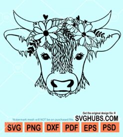 Highland cow floral crown svg