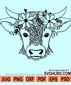 Highland cow floral crown svg