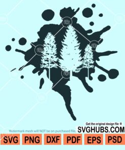 Ink splat with pine trees svg