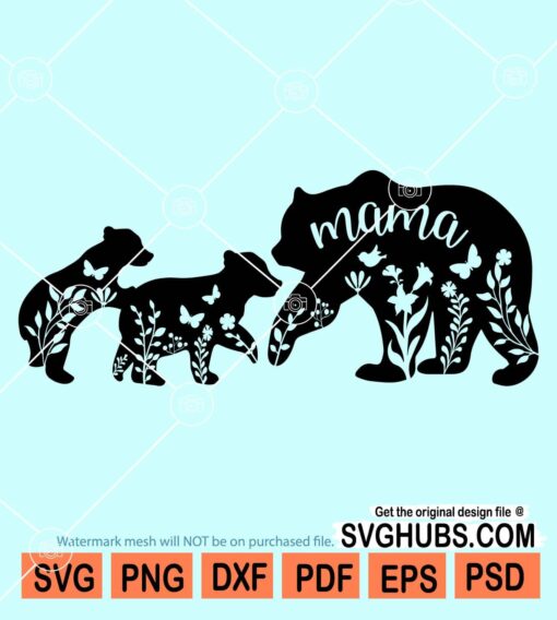 Mama bear with kids svg