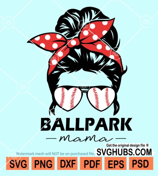 Messy bun ballpark with baseball sunglasses svg