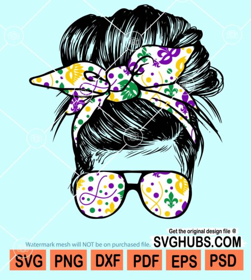 Messy bun mardi gras svg