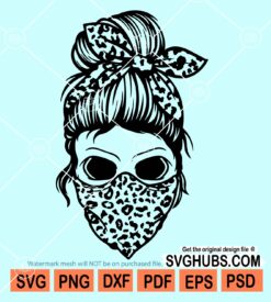 Messy bun skull with bandana svg