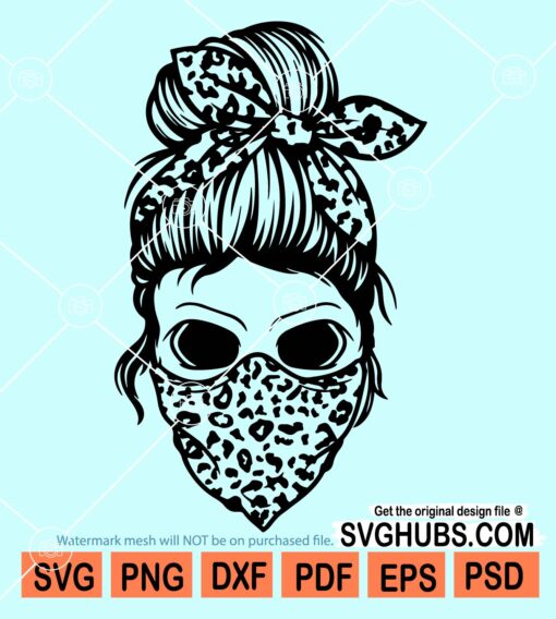 Messy bun skull with bandana svg