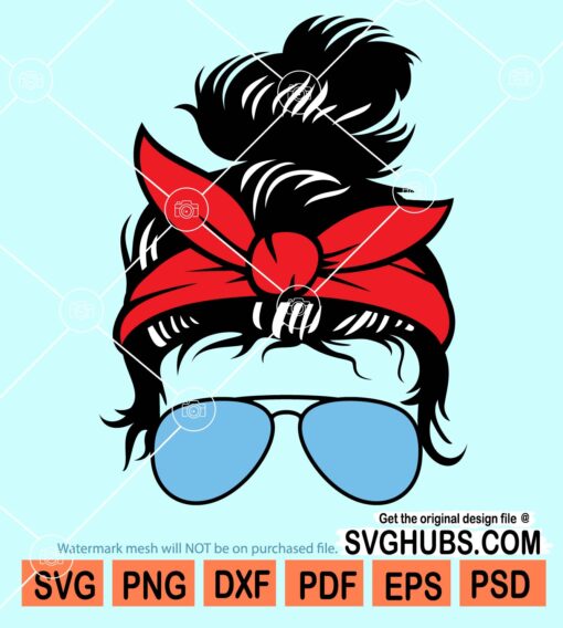 Messy bun with aviator glasses svg