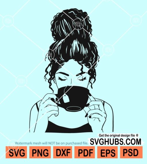 Messy bun with coffee svg