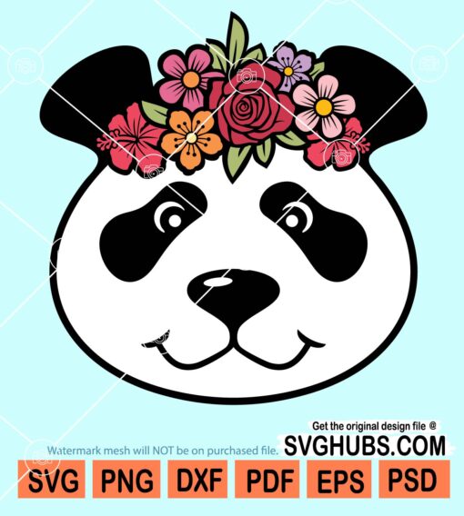 Panda with floral crown svg