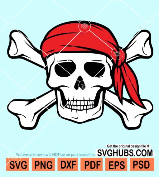 Pirate skull with red bandana svg