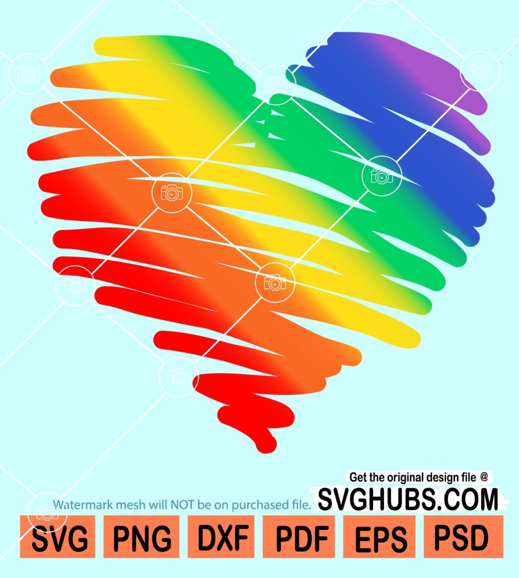 Scribbled Rainbow gay pride heart svg, Scribbled gay pride heart svg ...