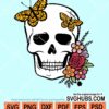 Skull with flowers and butterfly svg