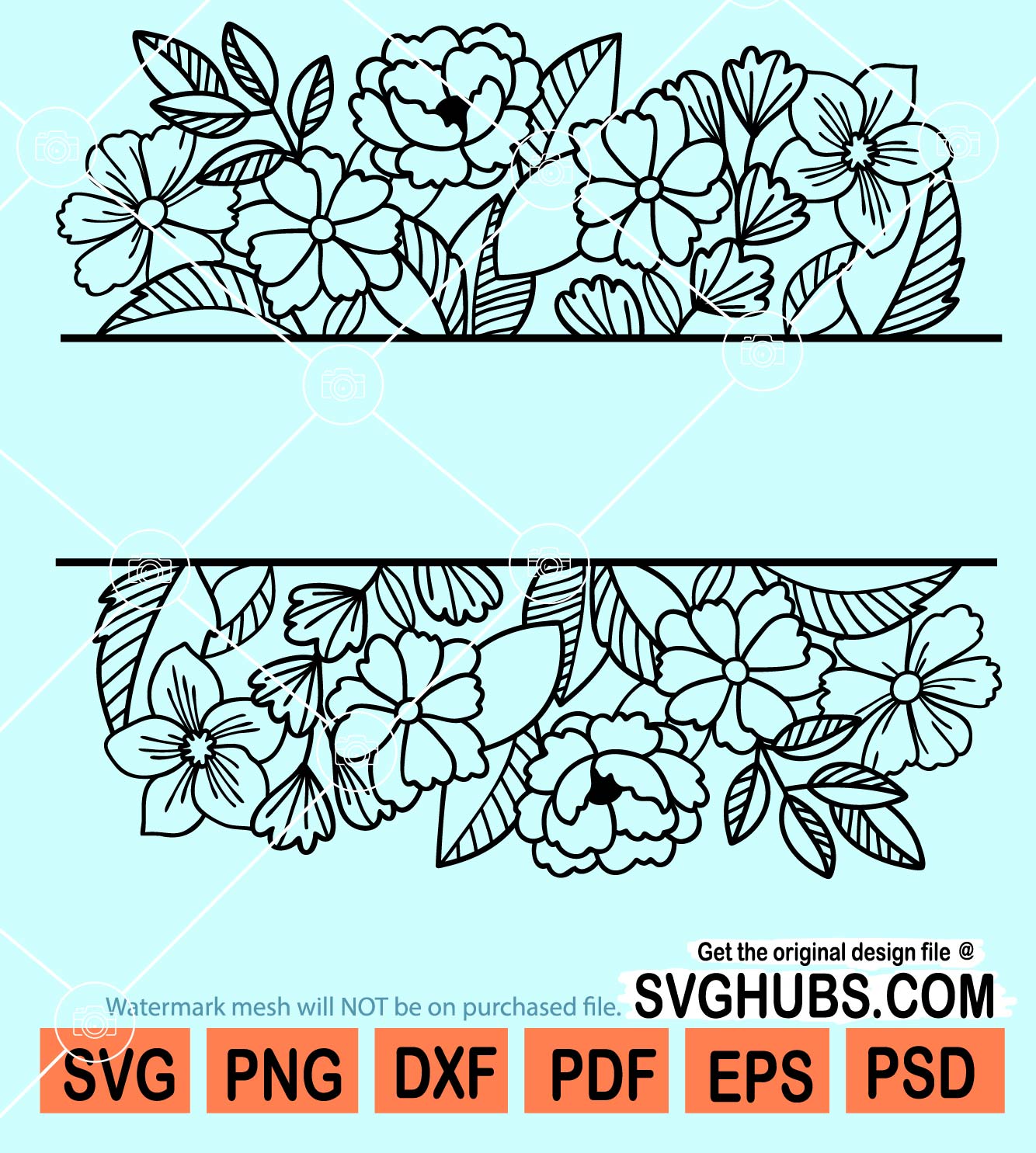 Flower Monogram, Flower Border SVG, Flower svg, Split Monogr