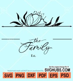 Split floral family name frame monogram svg