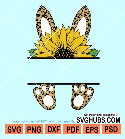 Split leopard easter bunny monogram with sunflower svg