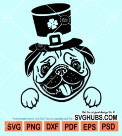 St. Patricks day pug with leprechauns hat svg
