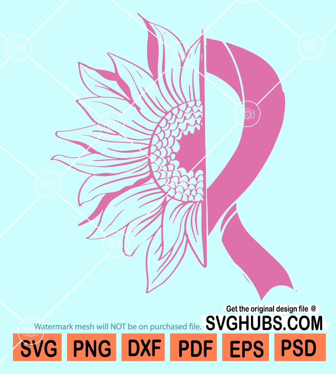 Sunflower pink ribbon svg, Sunflower Breast Cancer Svg, Breast cancer